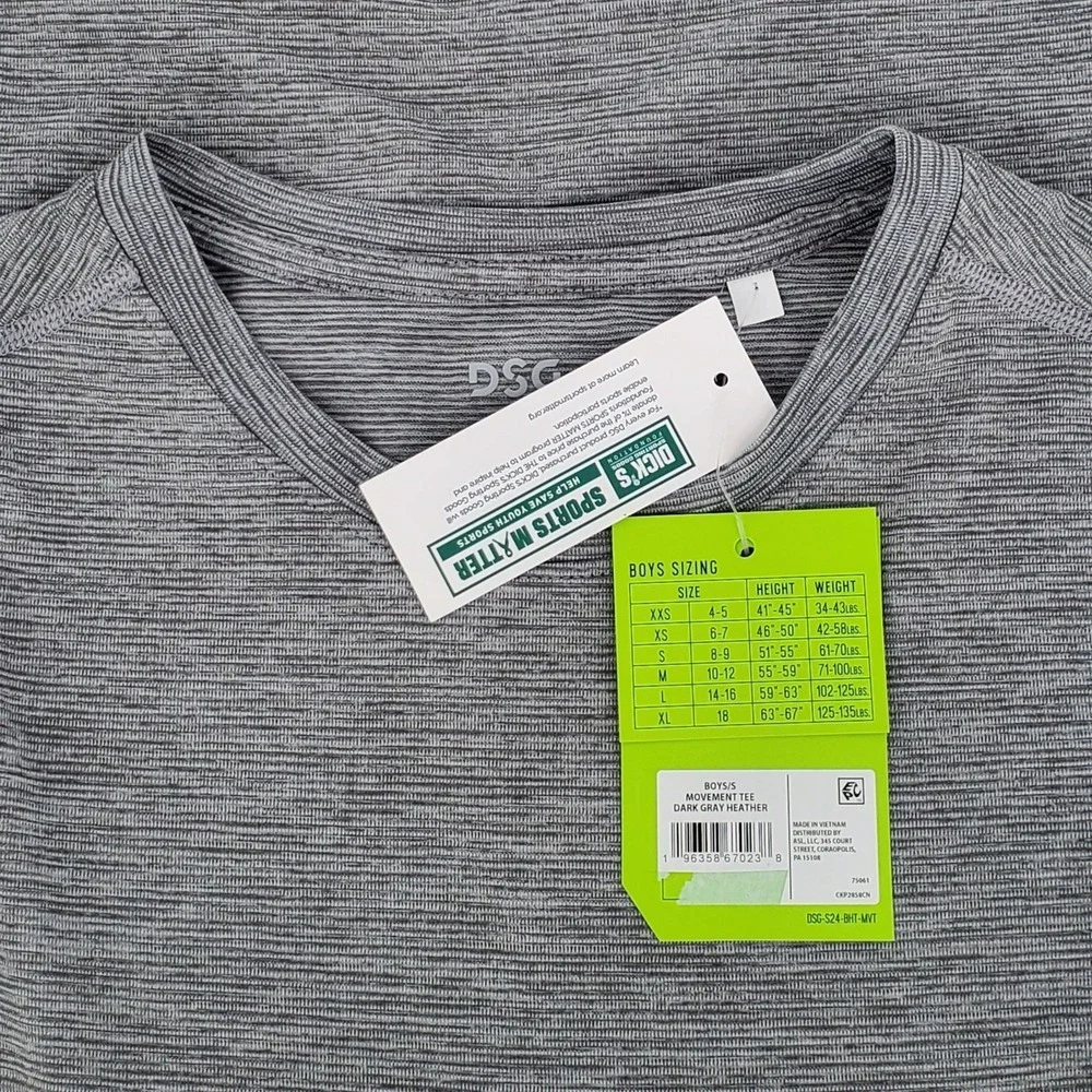 DSG Boys Size Small Movement Tee Dark Gray Heather Stripe‎ Athletic Lightweight